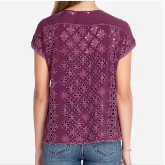 Johnny Was Leith Bohemian Eyelet Top Purple XS - Picture 4 of 16